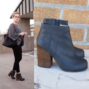 Jeffrey Campbell Hanger Leather Boot in Black/Brown Heel 8